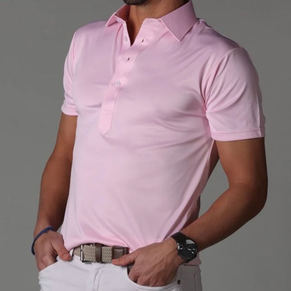 Collars & Co Semi Spread Collar Polo Shirt Short Sleeve Men's Small Pink Preppy